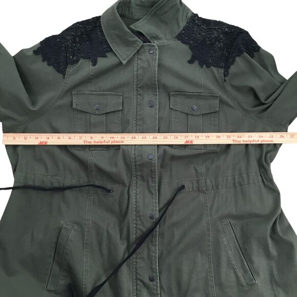 Torrid Women's Anorak Jacket Size 3X Army Green Lace Trim Full Zip Roll Tab NEW - Picture 14 of 16